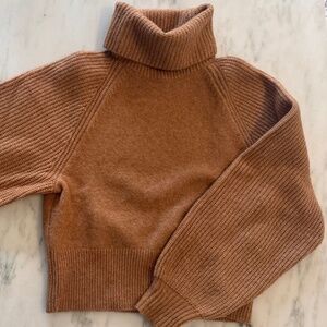 Topshop Camel Ribbed Turtleneck Sweater Size 4–6 Cozy Knit